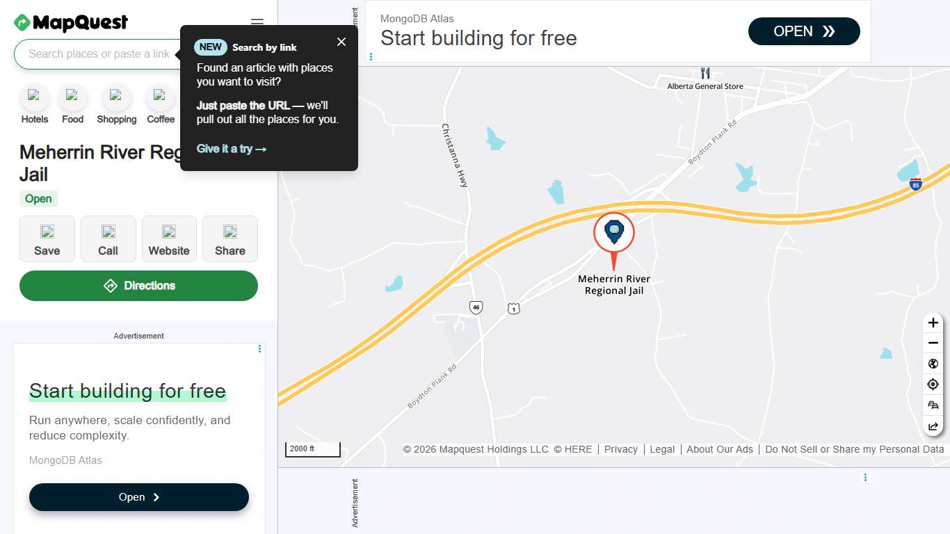 Meherrin River Regional Jail, 9000 Boydton Plank Rd, Alberta, VA 23821, US - MapQuest