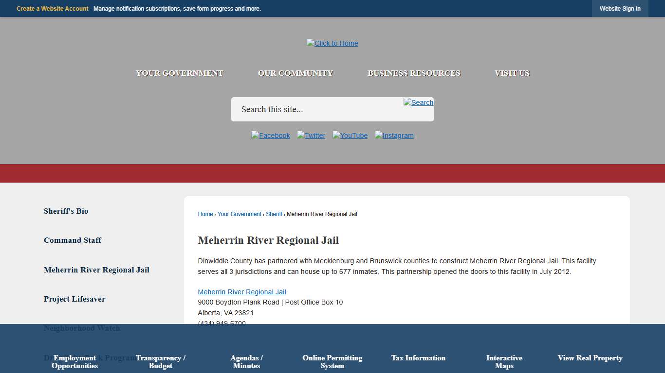 Meherrin River Regional Jail | Dinwiddie County, VA - Official Website